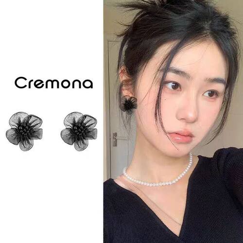 黑色花朵耳环女2025新款爆款小众设计感高级耳钉独特大气耳饰 - 图3