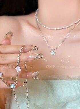 彩色星星珍珠双层叠戴项链女夏季多巴胺个性荆棘五角星锁骨链颈链