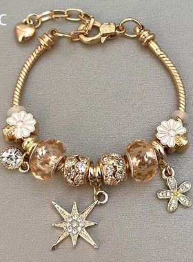 Vintage 中古金色八芒星小雏菊手链复古小众精致设计时尚百搭手饰