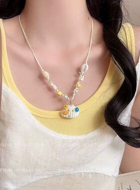 小清新甜美贝壳珍珠海螺玻璃串珠项度假风链锁骨链时尚百搭项饰女