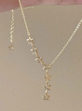 简约金色镂空五角星流苏吊坠项链女轻奢高级感锁骨链送女友礼物
