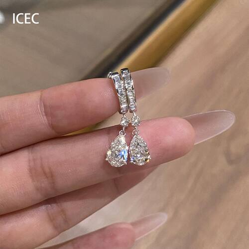 韩系超闪水滴吊坠耳扣简约精致轻奢时尚气质清冷感百搭高级感耳饰 - 图2