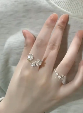 简约立体花朵戒指女 ins小众设计高级感开口可调节食指戒指尾戒潮