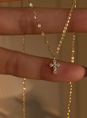 金色迷你满钻十字架项链ins风项链锁骨链简约轻奢女