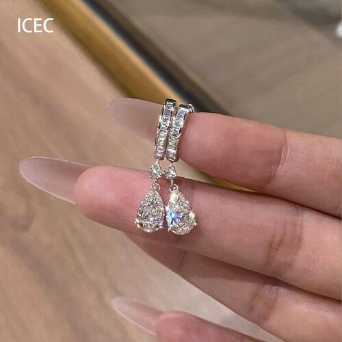 韩系超闪水滴吊坠耳扣简约精致轻奢时尚气质清冷感百搭高级感耳饰 - 图3