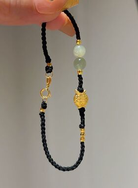 金色小鱼黑绳珠珠高级感手链女款新中式简约极细转运珠手串女