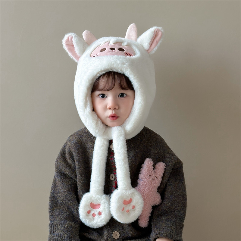 儿童帽子围巾一体秋冬季可爱宝宝超萌包头帽男女童加厚护耳毛绒帽,淘宝优惠券,粉丝福利购,淘宝优惠卷