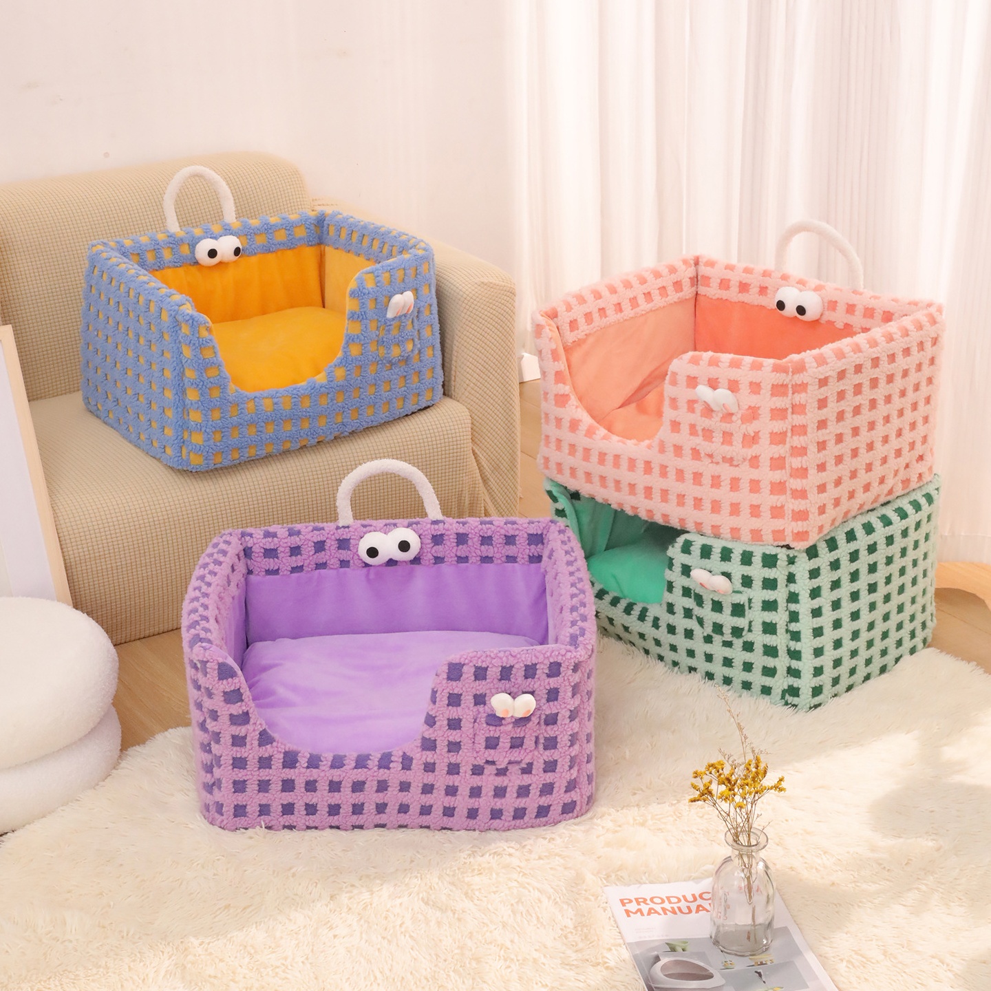 狗窝可拆洗宠物窝秋冬新款提织格兔耳口袋海绵窝猫窝 - 图0