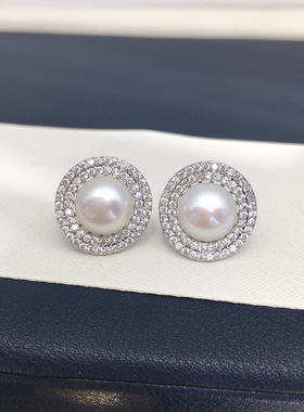 5A级高亮无瑕天然海贝风车天然淡水珍珠吊坠耳钉戒指套装礼物