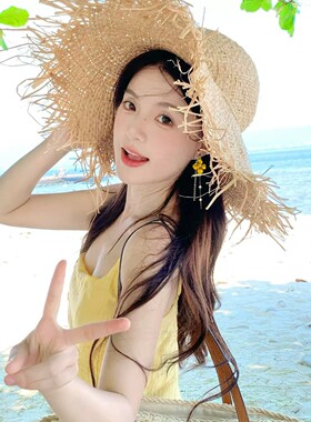 不对称黄色花朵珍珠流苏耳环女度假风独特漂亮耳钉轻奢高级感耳饰