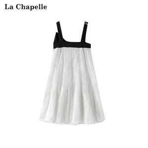 拉夏贝尔/La Chapelle夏季甜美减龄蝴蝶结吊带连衣裙时尚短裙子女