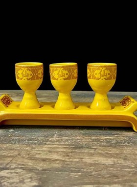 速发高脚杯三杯座佛道仙家酒莲招奉供财金杯茶杯水杯陶瓷三连杯座