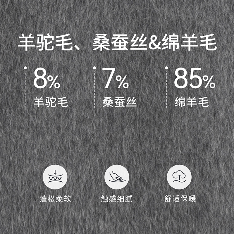 羊织道可颂 丝驼毛V领毛呢外套2024冬中长款灰色双面呢羊毛大衣