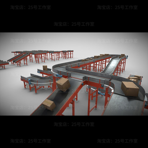 【文件】工厂传送带工业OBJ货物3D模型blender建模C4D素材1197-图1