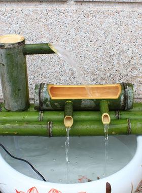 郎匠坊竹筒流水器水浆循环竹子假山养鱼创意5V水泵带吸盘太阳能板