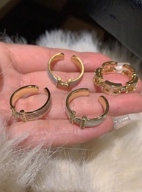 H字母轻奢珐琅微镶戒指