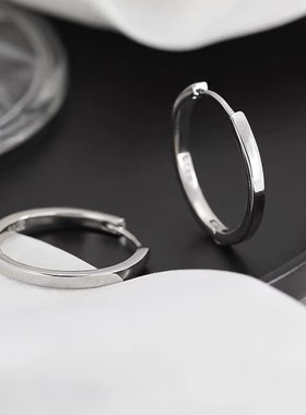 925银针光面素圈耳环日常通勤时尚精致小众新款耳圈耳扣耳饰品