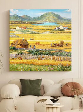 手绘油画丰收麦田餐厅装饰画入户玄关挂画梵高风景客厅壁画