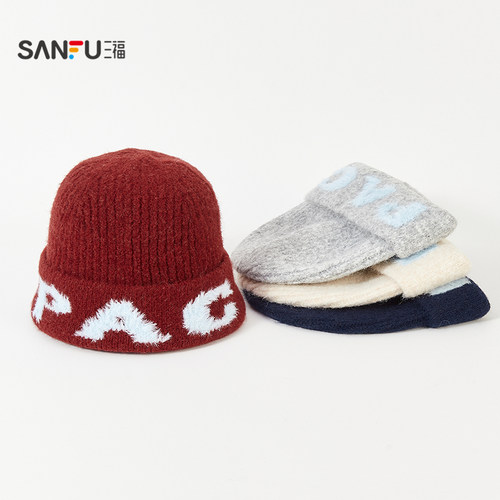 三福长毛提花字母西瓜帽 清新个性保暖造型服饰帽子847588 - 图0