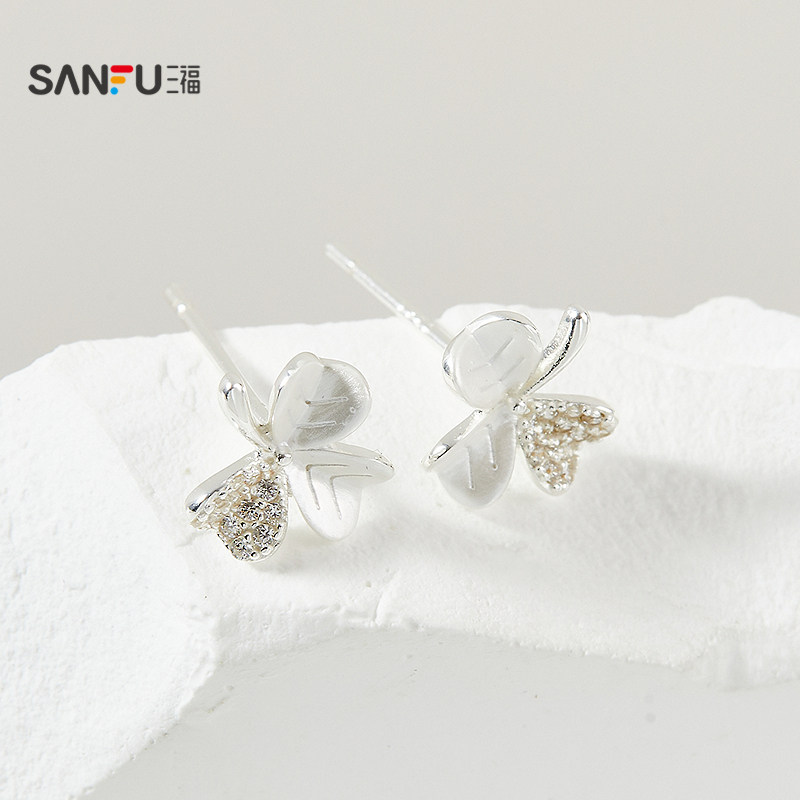 三福925银烤漆花都绽放耳钉一对 气质时尚首饰配饰耳环843991,淘宝优惠券,粉丝福利购,淘宝优惠卷