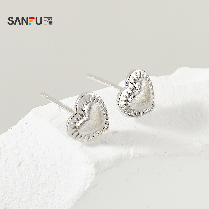 三福925银休闲简约拉丝耳钉一对 设计感首饰配饰耳环843097,淘宝优惠券,粉丝福利购,淘宝优惠卷