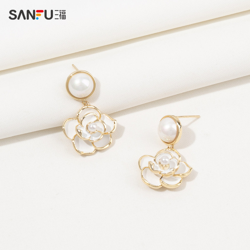 sanfu三福复古玫瑰花气质礼物耳钉 sanfu服饰耳环