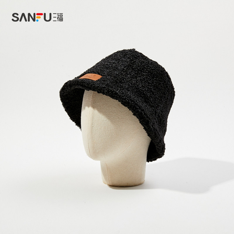 三福优雅淑女礼帽时尚易厚毛绒盘帽 sanfu服饰帽子