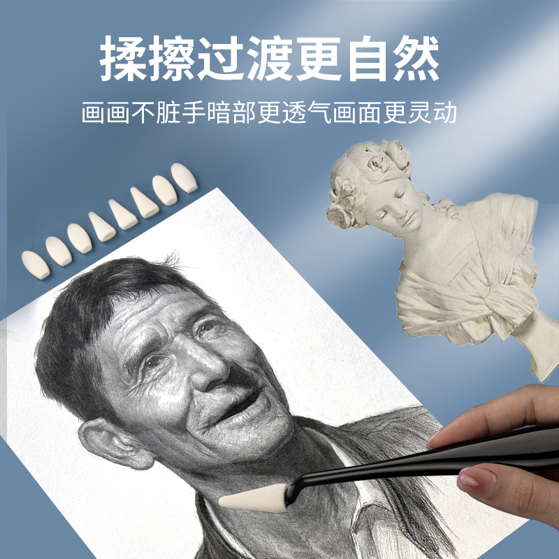 素描擦刀美术生高光细节阴影揉擦笔揉擦棉工具套装刮刀擦速写海绵 - 图0