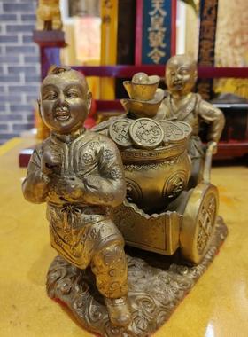 黄铜童子推车财源滚滚童子送财金元宝家居装饰公司商铺前台收银台