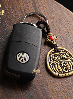 寅亥堂黄铜开运大吉小牌子兽面吉祥物可爱装饰男女佩戴包挂钥匙扣