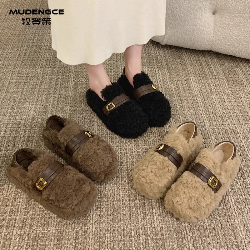 【明星同款】厚底毛毛鞋女外穿一脚蹬勃肯鞋加绒保暖防滑两穿棉鞋,淘宝优惠券,粉丝福利购,淘宝优惠卷