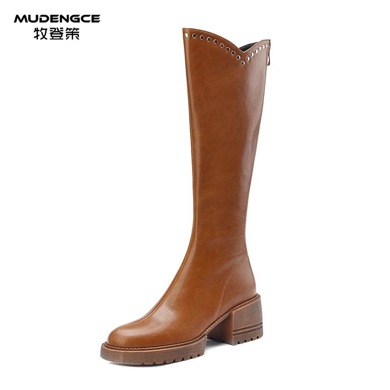 复古v口高跟长靴女新款英伦方头小众长筒靴棕色不过膝气质骑士靴,淘宝优惠券,粉丝福利购,淘宝优惠卷
