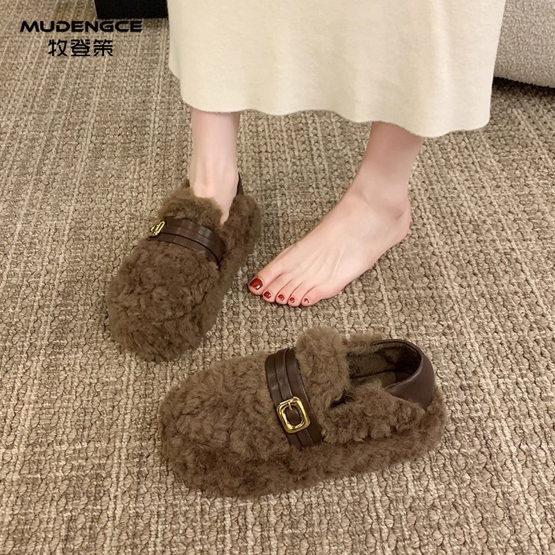 【明星同款】厚底毛毛鞋女外穿一脚蹬勃肯鞋加绒保暖防滑两穿棉鞋,淘宝优惠券,粉丝福利购,淘宝优惠卷
