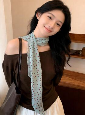 法式复古蓝色波点丝巾女2026
