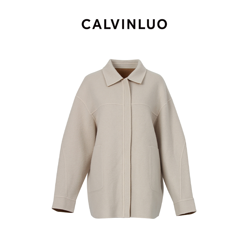 CALVINLUO 衬衫式羊毛双面呢夹克大衣 24春夏 新品 杏咖/粉灰色
