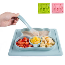 Cross Border Goods Source Silicone children Dinner Plate Baby accessories disc suction cup Cartoon Anti-Fall lattice cutlery with spoon