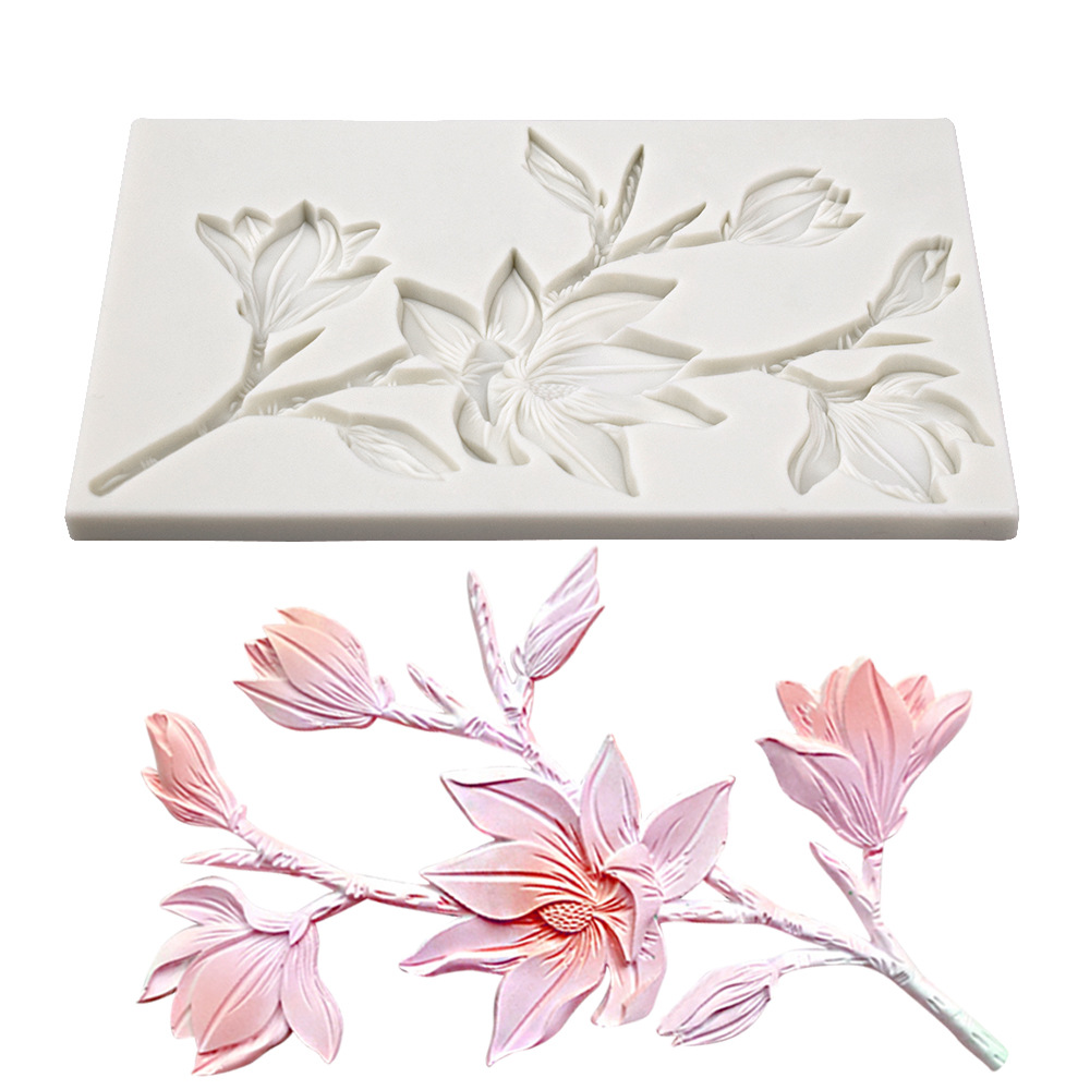 玉兰花山茶花朵翻糖硅胶模具 巧克力蛋糕围边装饰模diy烘培用具磨