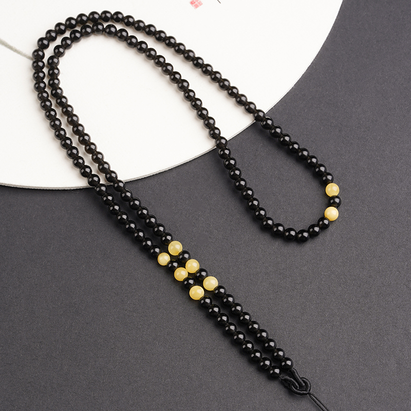 黑曜石蜜蜡罗盘单耳吊坠链条长款佛牌罗盘挂绳金锁唐卡配绳男女款 - 图2