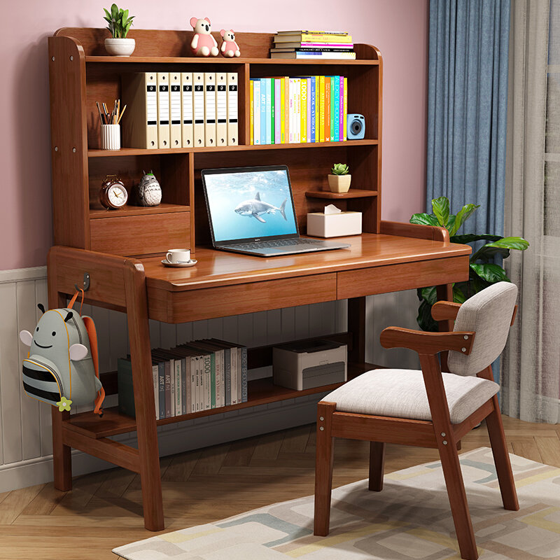 儿童学习桌椅套装可升降实木书桌书架男孩家用卧室学Y生写字桌一,淘宝优惠券,粉丝福利购,淘宝优惠卷