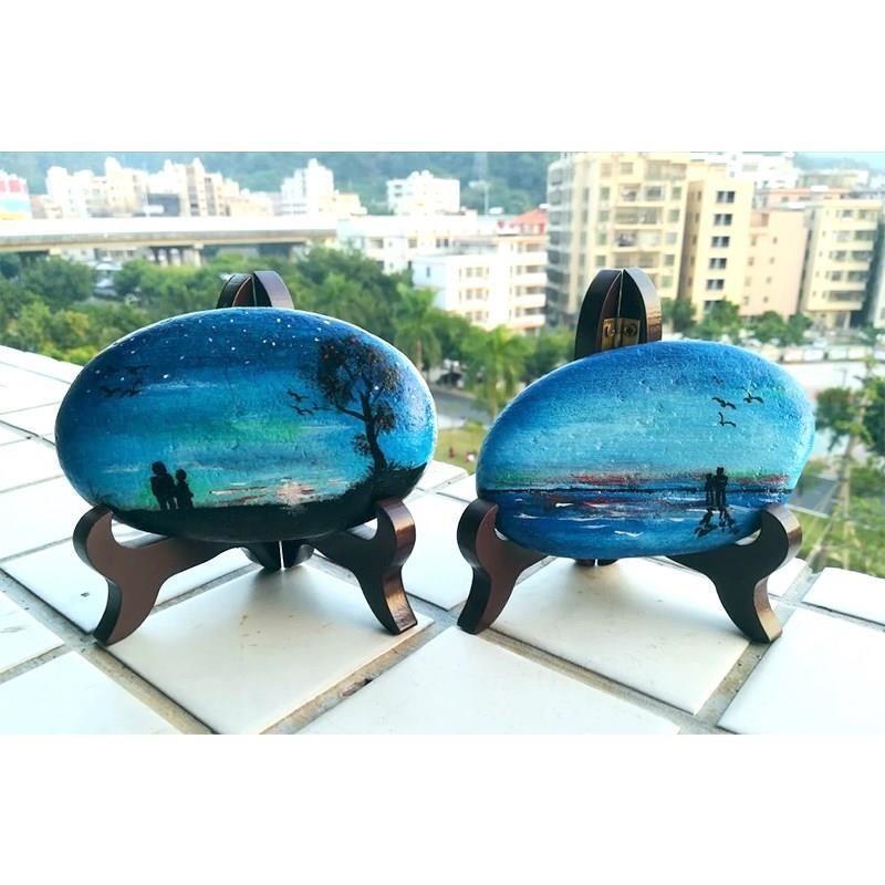 石头画支架盘子托架实木展示架摆件小底座鹅卵石普洱茶架子 - 图0