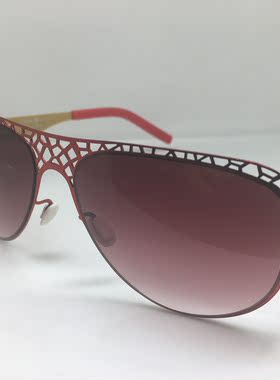 德系 无螺丝红色镂空飞行员款太阳镜墨镜