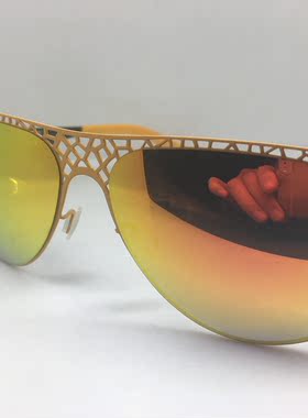 德系 无螺丝Model Jiggle 橙黄色镂空飞行员款太阳镜墨镜