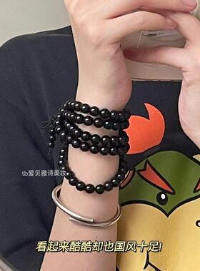 上手巨显白~黑檀木质108颗念珠手串女款手持文玩学生盘玩盘缠手链