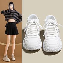 Tide Cards New Pine Cakes Thick Bottom 100 Hitch Sport Old Daddy Shoes Fashion Temperament Genuine Leather Brief Lace Board Shoes Little White Shoes