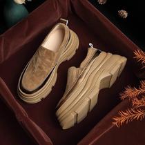 Tide Cards New Pine Cakes Thick Bottom Small Sub Heightening Single Shoes Women Fashion Retro Frosted Genuine Leather A Foot Pedal Lefu Shoes