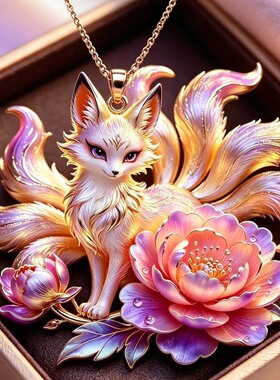 新中式幻彩九尾灵狐吊坠国风珐琅