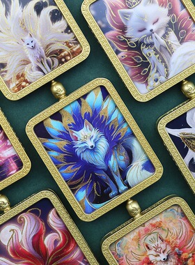 手绘九尾金色唐卡吊坠九尾狸项链