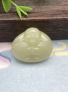 阿富藕粉青白色抱抱佛弥勒佛立体