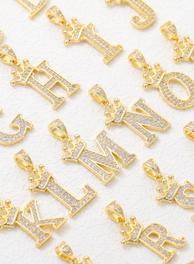 热卖铜微镶锆石镀18k真金皇冠字