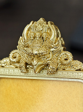 藏式唐卡钛钢金色磨砂双面大鹏鸟